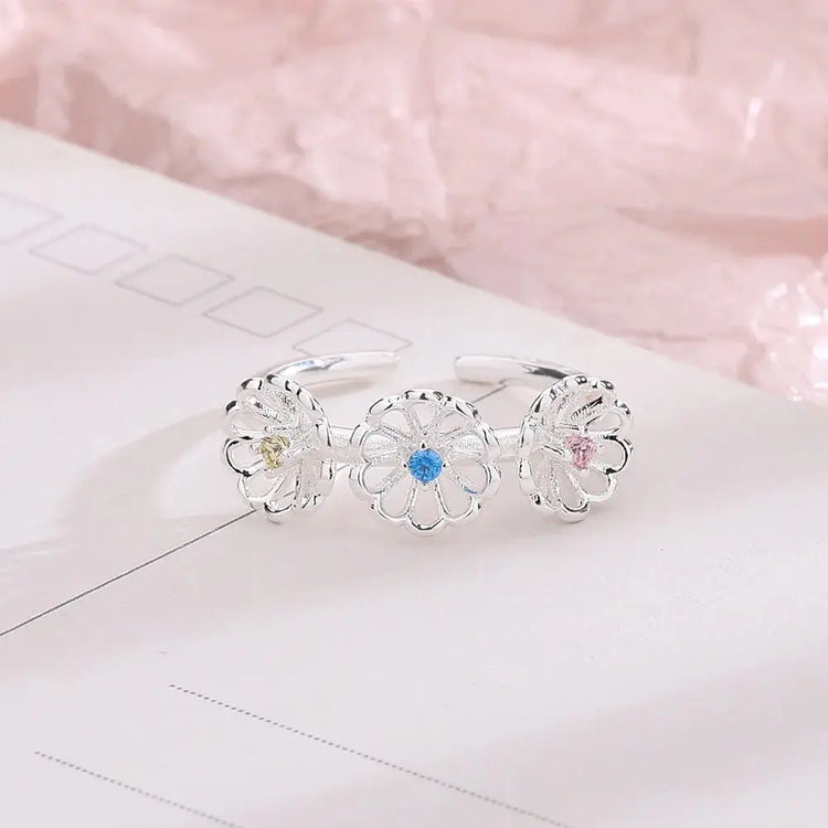 New Fashion Silver Color Green Flower Leaf Rose Daisy Enamel Open Finger Rings For Women Girl Jewelry Gift Dropship Wholesale Jewelry and Clovers