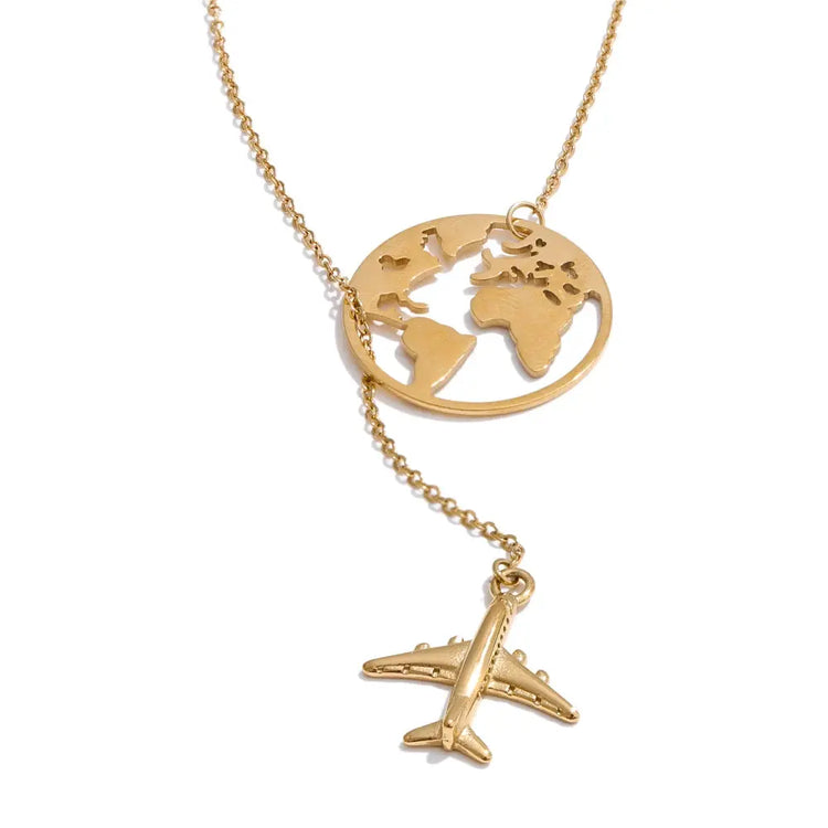 Yhpup New Arrivals Unique Creative Map Plane Pendant Necklace Gift Distinctive Stainless Steel Waterproof Jewellery Accessories Jewelry and Clovers