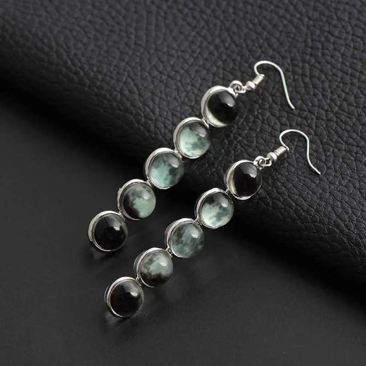 Gemstone Moon Fashion Glass Ball Star Long Earrings Ashley and Clovers