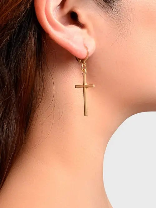 Cross Love Heart Shaped Huggie Earrings