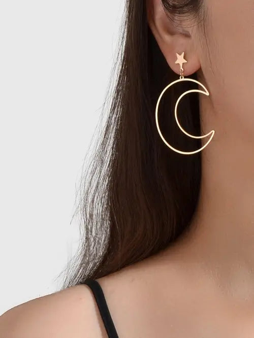 Gold Silver Star Moon Dangle Earrings
