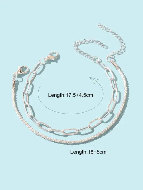 2 Piece Layered Silver/Gold Link And Chain Bracelets