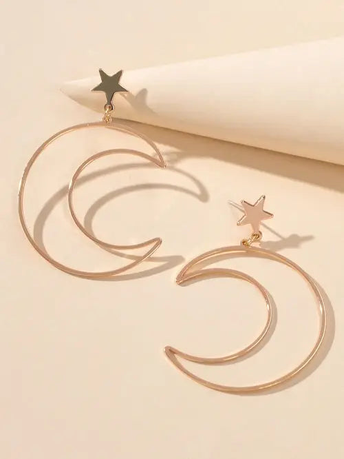 Gold Silver Star Moon Dangle Earrings
