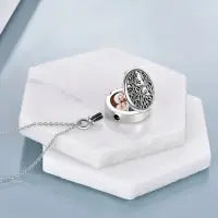 Tree of Life Photo Locket Urn Cremation Necklace Sterling Silver Retro Silver Jewelry and Clovers
