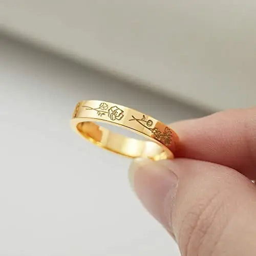 Birth Month Flowers Ring, Family Floral Ring, Gift for Mom,Mother Ring Jewelry and Clovers