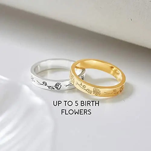 Birth Month Flowers Ring, Family Floral Ring, Gift for Mom,Mother Ring Jewelry and Clovers