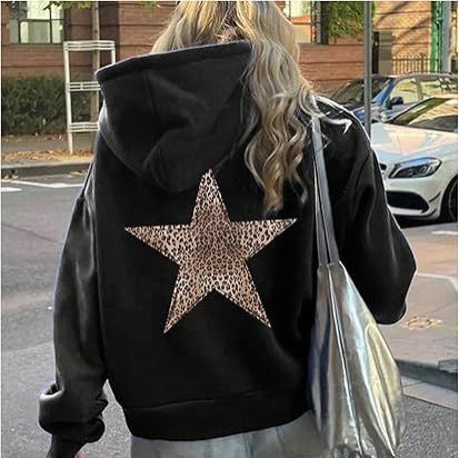 Womens Leopard-Star-Print Hoodie