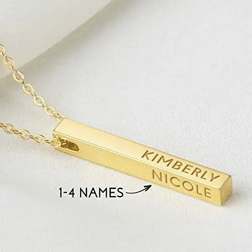 Personalized 4 Side Bar Necklace: A versatile piece featuring four bars to engrave family relationships or motivational words of your choice.