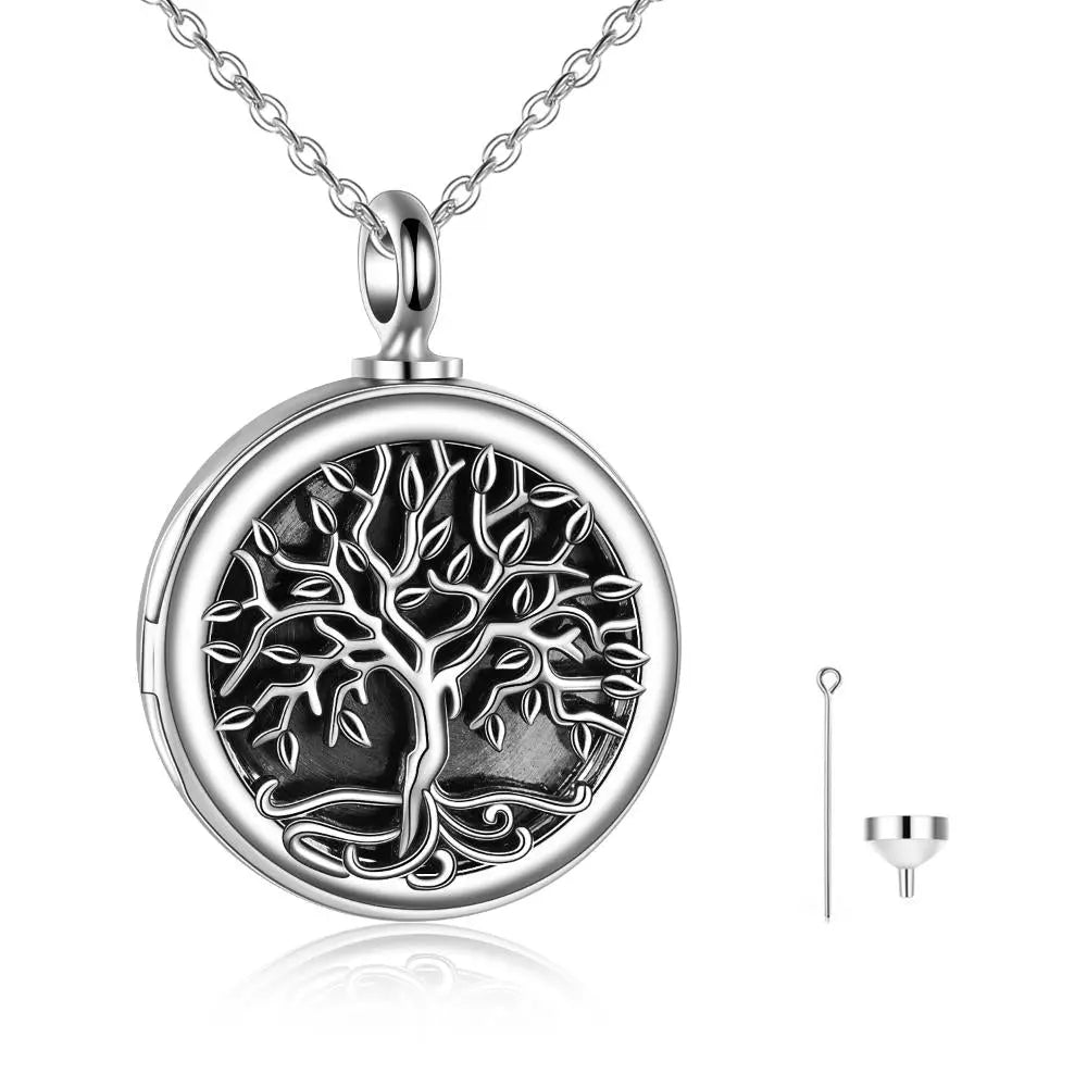 Tree of Life Photo Locket Urn Cremation Necklace Sterling Silver Retro Silver Jewelry and Clovers
