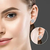 Elegant Flower Stud Earrings 925 Silver Rhinestone Round Brilliant Cut Classic Women&
