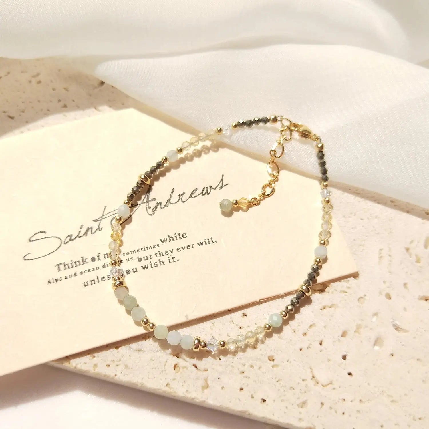 Lii Ji Citrine Pyrite  Jade 2-3mm 14K Gold Filled Beaded Bracelet 17+3cm Natural Stone  Crystal Handmade Jewelry For Women Gift Jewelry and Clovers