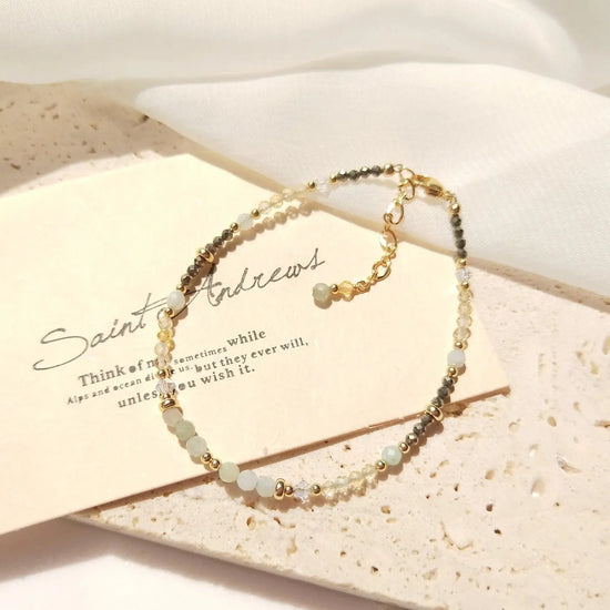 Lii Ji Citrine Pyrite  Jade 2-3mm 14K Gold Filled Beaded Bracelet 17+3cm Natural Stone  Crystal Handmade Jewelry For Women Gift Jewelry and Clovers