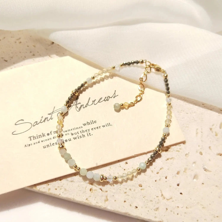 Lii Ji Citrine Pyrite  Jade 2-3mm 14K Gold Filled Beaded Bracelet 17+3cm Natural Stone  Crystal Handmade Jewelry For Women Gift Jewelry and Clovers