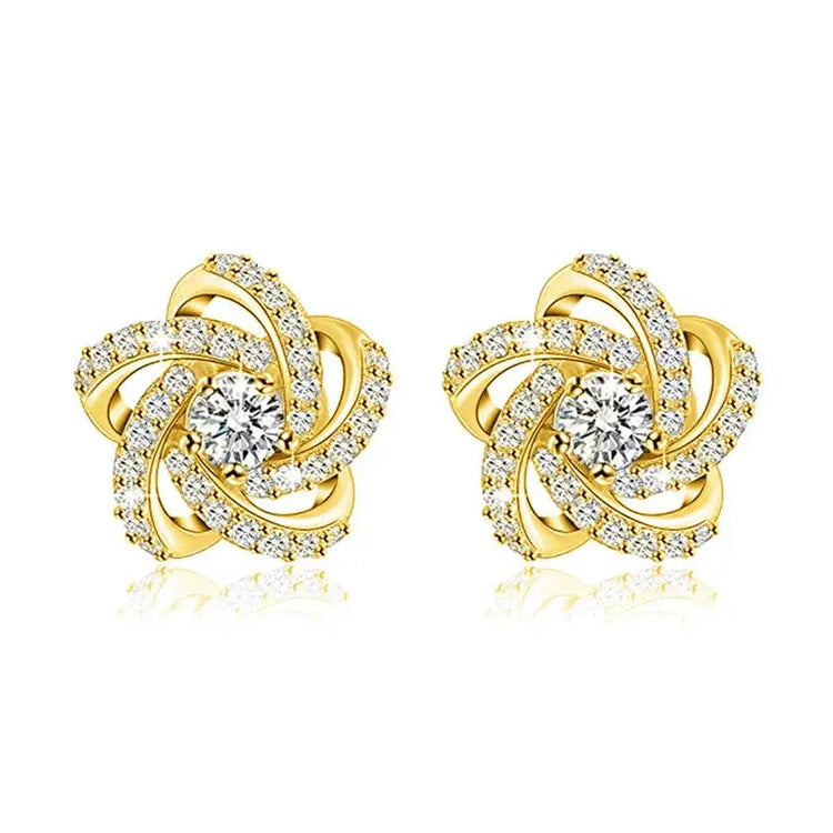 Elegant Flower Stud Earrings 925 Silver Rhinestone Round Brilliant Cut Classic Women&