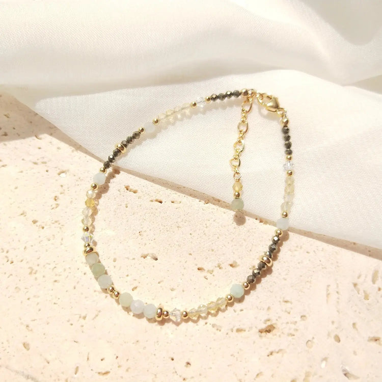 Lii Ji Citrine Pyrite  Jade 2-3mm 14K Gold Filled Beaded Bracelet 17+3cm Natural Stone  Crystal Handmade Jewelry For Women Gift Jewelry and Clovers