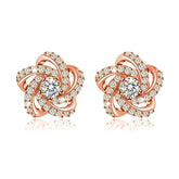 Elegant Flower Stud Earrings 925 Silver Rhinestone Round Brilliant Cut Classic Women&