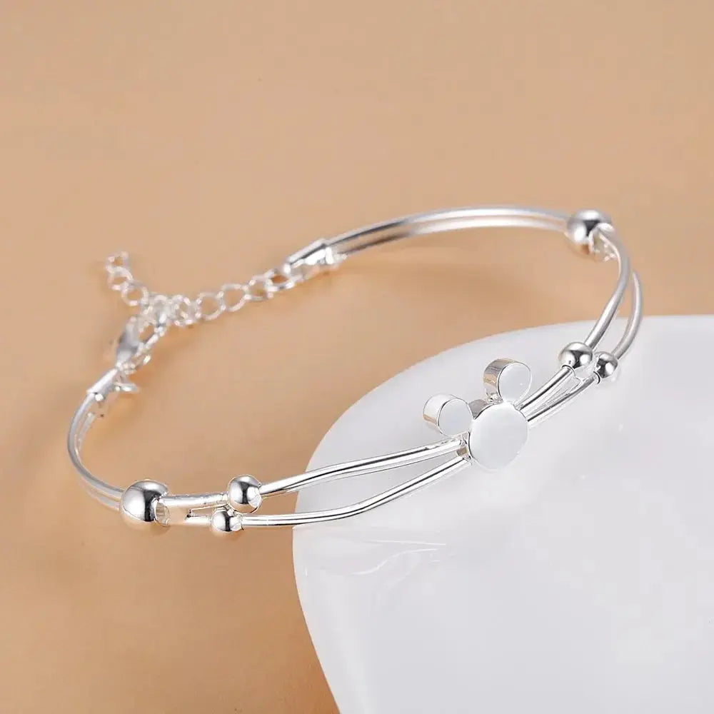 Fine Charms 925 Sterling Silver Mickey Bangle Bracelets For Women Wedding High Quality Fashion Jewelry Christmas Gifts LB001 Jewelry and Clovers