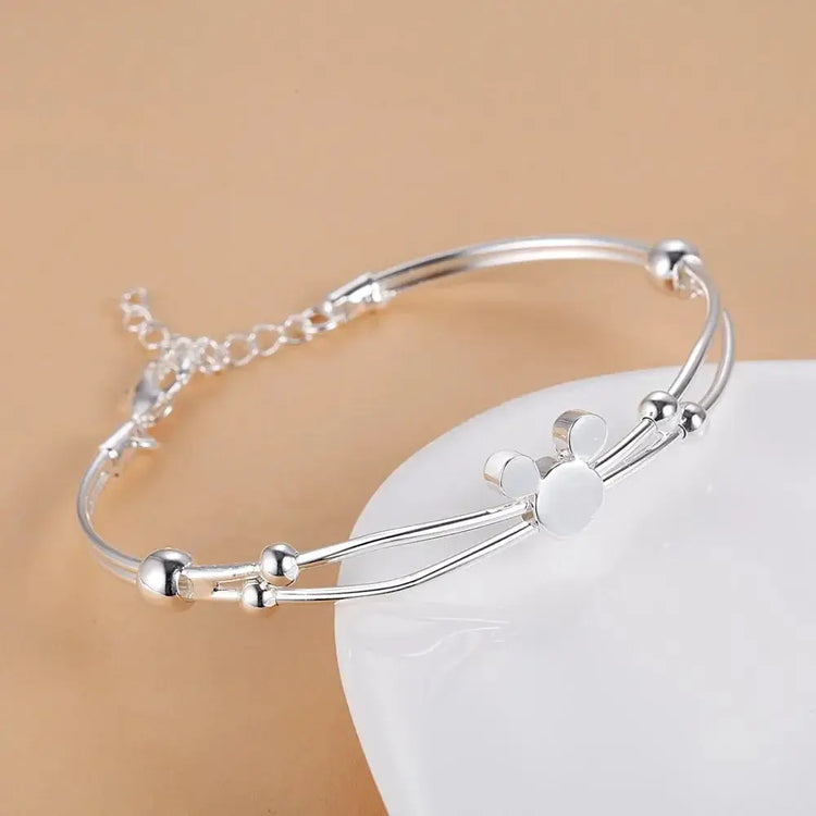 Fine Charms 925 Sterling Silver Mickey Bangle Bracelets For Women Wedding High Quality Fashion Jewelry Christmas Gifts LB001 Jewelry and Clovers