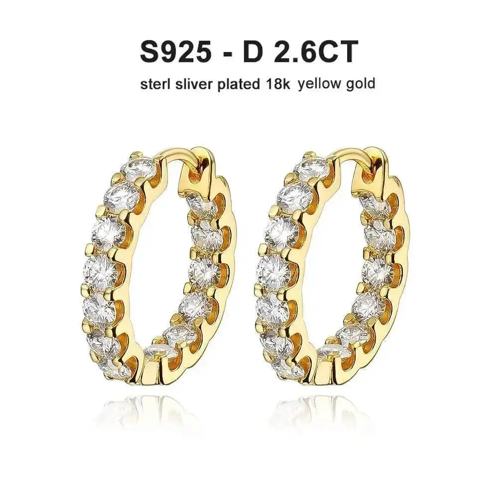 2.6ct D Color Moissanite 925 Sterling Sliver Plated White Gold Hoop Earring’s Jewelry and Clovers