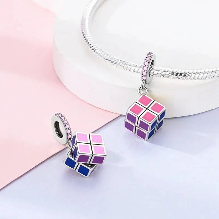 Charms Beads 925 Sterling Silver Pink Love Bow Rubik&