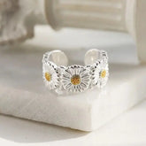 New Fashion Silver Color Green Flower Leaf Rose Daisy Enamel Open Finger Rings For Women Girl Jewelry Gift Dropship Wholesale Jewelry and Clovers