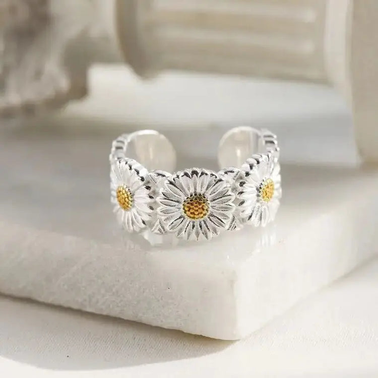 New Fashion Silver Color Green Flower Leaf Rose Daisy Enamel Open Finger Rings For Women Girl Jewelry Gift Dropship Wholesale Jewelry and Clovers