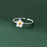 New Fashion Silver Color Green Flower Leaf Rose Daisy Enamel Open Finger Rings For Women Girl Jewelry Gift Dropship Wholesale Jewelry and Clovers