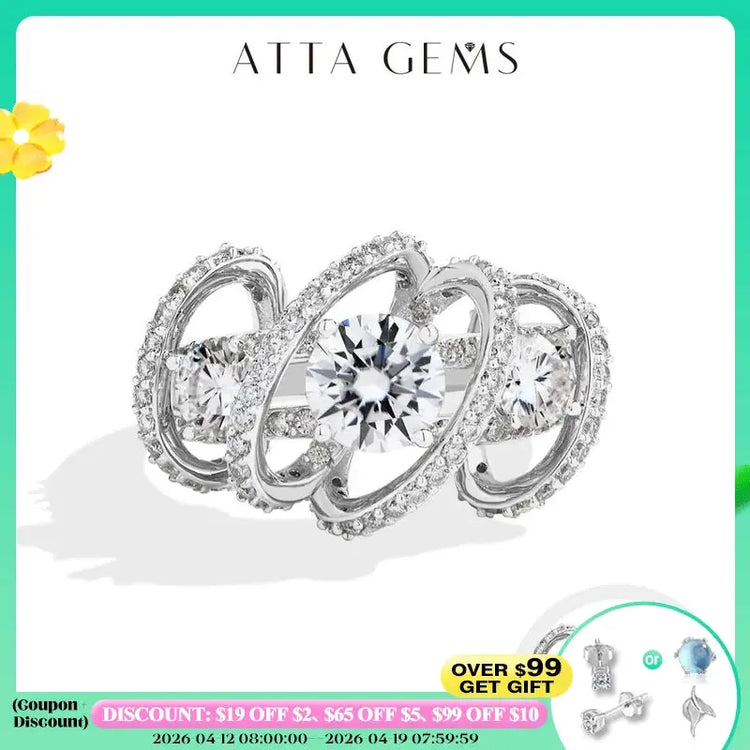 BRAND: ATTA GEMS Three-Stone Cluster Moissanite Ring for Women - 1CT Round Cut 100% 925 Sterling Silver Twist Engagement Fine Jewelry Jewelry and Clovers