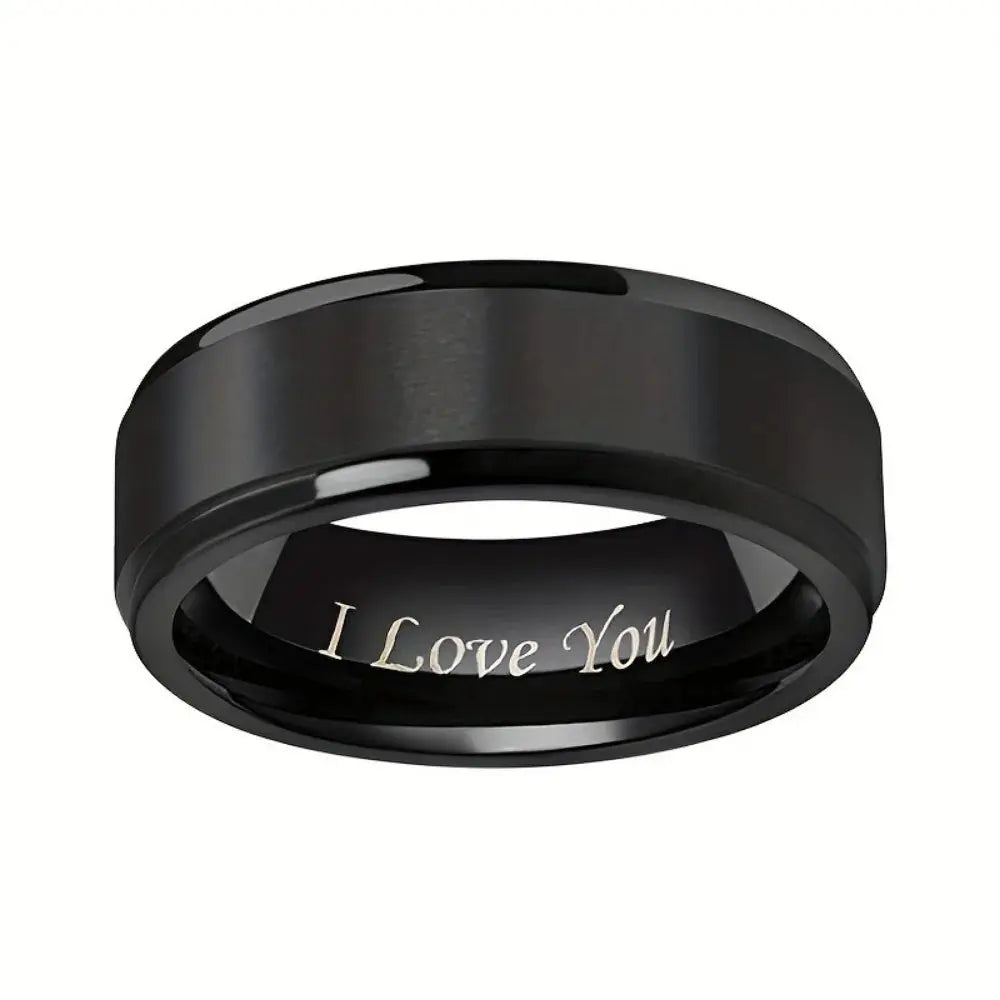 1pc I Love You Engraved Titanium Steel Ring - Durable, Hypoallergenic Mens Band, Perfect for a Gift Jewelry and Clovers