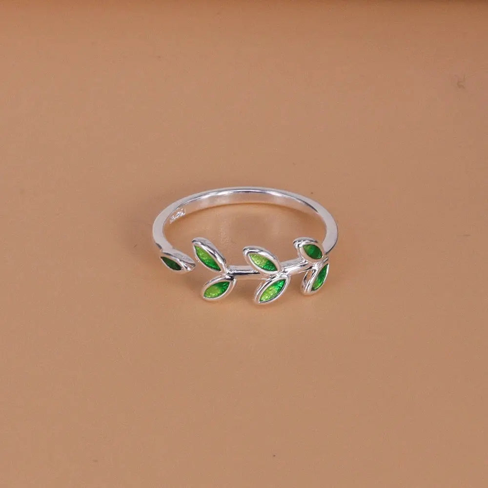 New Fashion Silver Color Green Flower Leaf Rose Daisy Enamel Open Finger Rings For Women Girl Jewelry Gift Dropship Wholesale Jewelry and Clovers