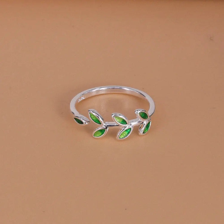 New Fashion Silver Color Green Flower Leaf Rose Daisy Enamel Open Finger Rings For Women Girl Jewelry Gift Dropship Wholesale Jewelry and Clovers