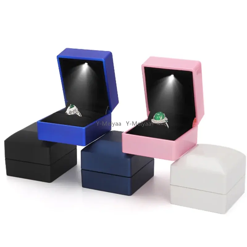 1PC LED Light Ring Box Engagement Proposal Wedding Luxury Gift Box Red Wine Ring Case for Valentine&
