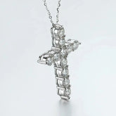 BIJOX STORY 3mm Moissanite Cross Pendant Necklace Original Sterling SILVER Chain Plated 18k White GOLD Rose GOLD Fine Necklace for Women Great For Gift via Family Jewelry and Clovers