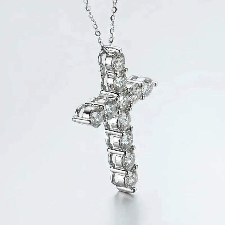BIJOX STORY 3mm Moissanite Cross Pendant Necklace Original Sterling SILVER Chain Plated 18k White GOLD Rose GOLD Fine Necklace for Women Great For Gift via Family Jewelry and Clovers