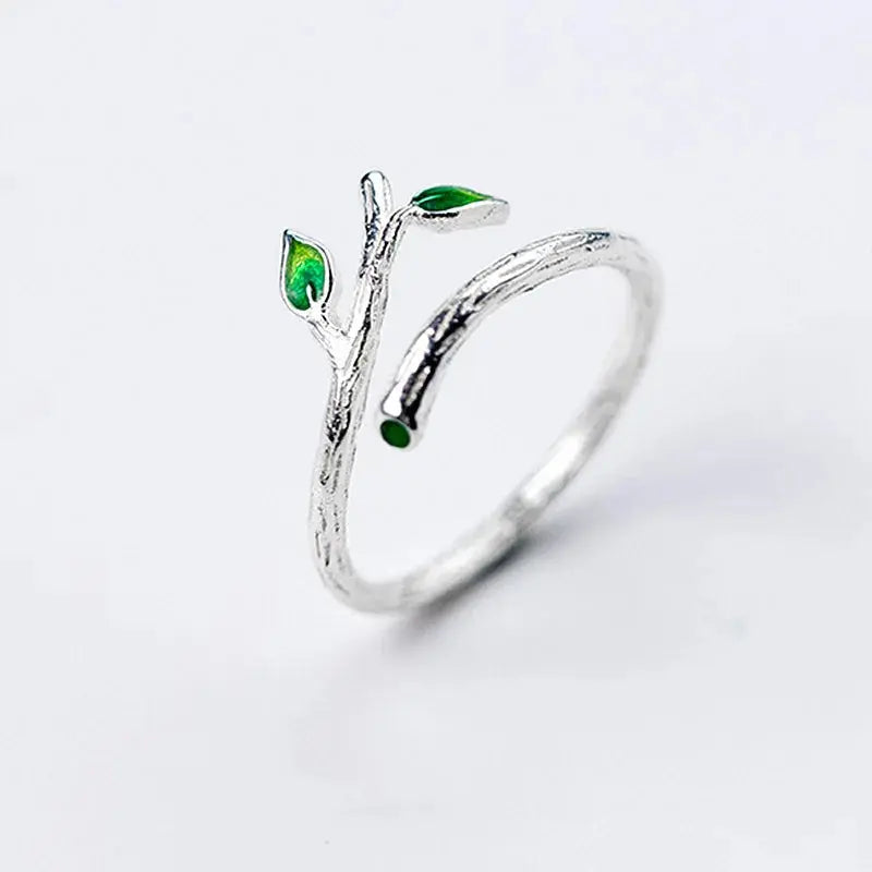 New Fashion Silver Color Green Flower Leaf Rose Daisy Enamel Open Finger Rings For Women Girl Jewelry Gift Dropship Wholesale Jewelry and Clovers