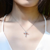 BIJOX STORY 3mm Moissanite Cross Pendant Necklace Original Sterling SILVER Chain Plated 18k White GOLD Rose GOLD Fine Necklace for Women Great For Gift via Family Jewelry and Clovers