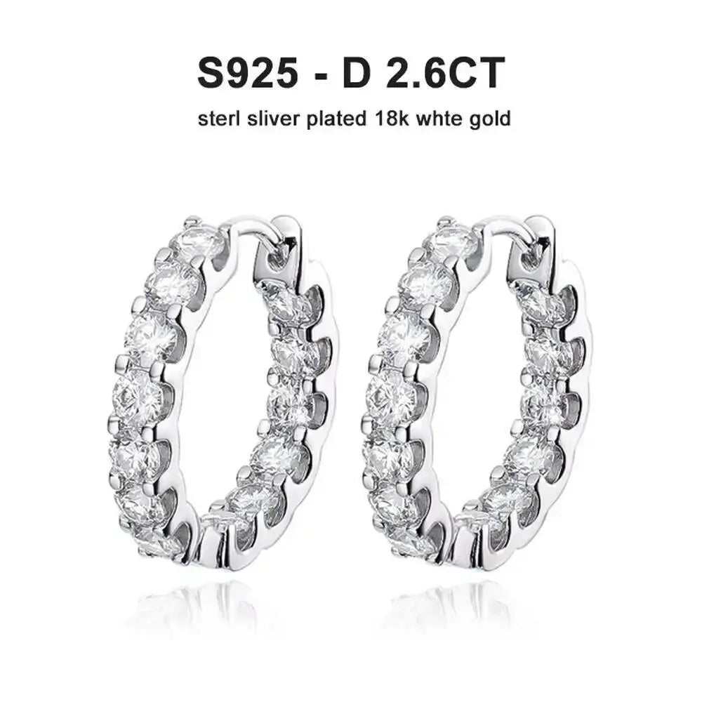 2.6ct D Color Moissanite 925 Sterling Sliver Plated White Gold Hoop Earring’s Jewelry and Clovers