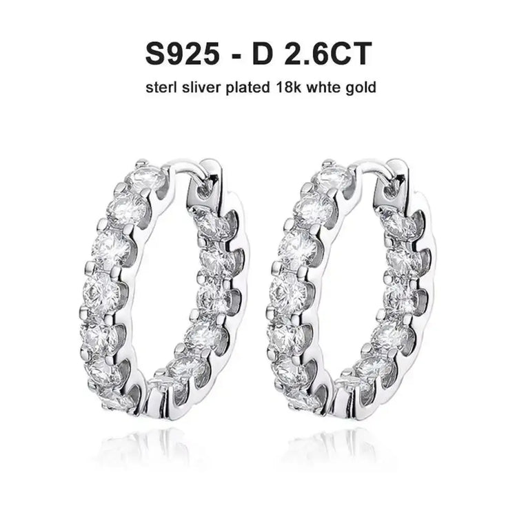 2.6ct D Color Moissanite 925 Sterling Sliver Plated White Gold Hoop Earring’s Jewelry and Clovers