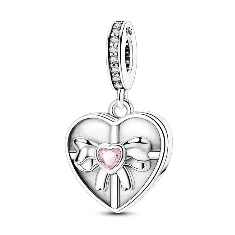 Charms Beads 925 Sterling Silver Pink Love Bow Rubik&