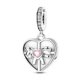 Charms Beads 925 Sterling Silver Pink Love Bow Rubik&