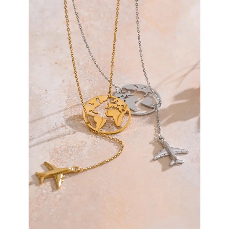 Yhpup New Arrivals Unique Creative Map Plane Pendant Necklace Gift Distinctive Stainless Steel Waterproof Jewellery Accessories Jewelry and Clovers