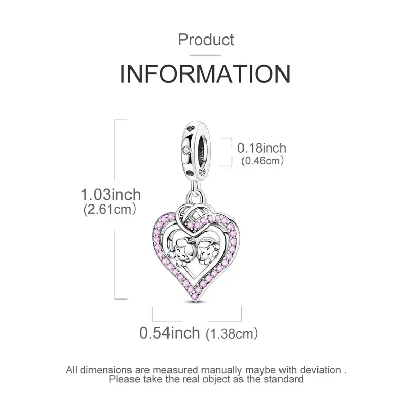 Charms Beads 925 Sterling Silver Pink Love Bow Rubik&
