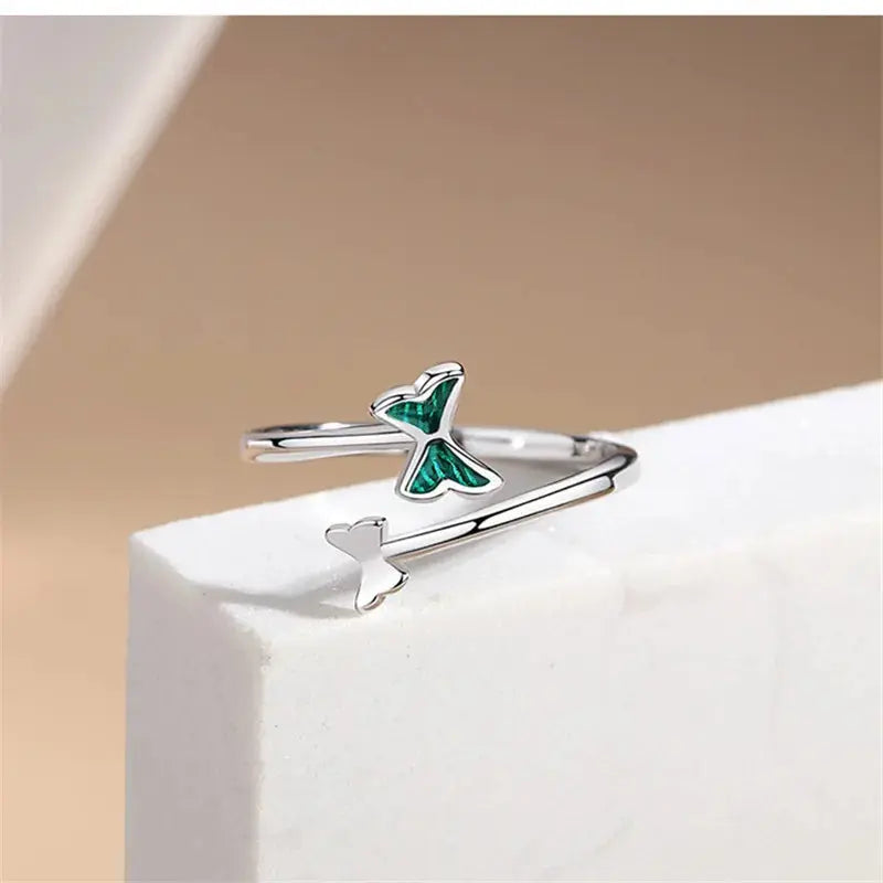 New Fashion Silver Color Green Flower Leaf Rose Daisy Enamel Open Finger Rings For Women Girl Jewelry Gift Dropship Wholesale Jewelry and Clovers