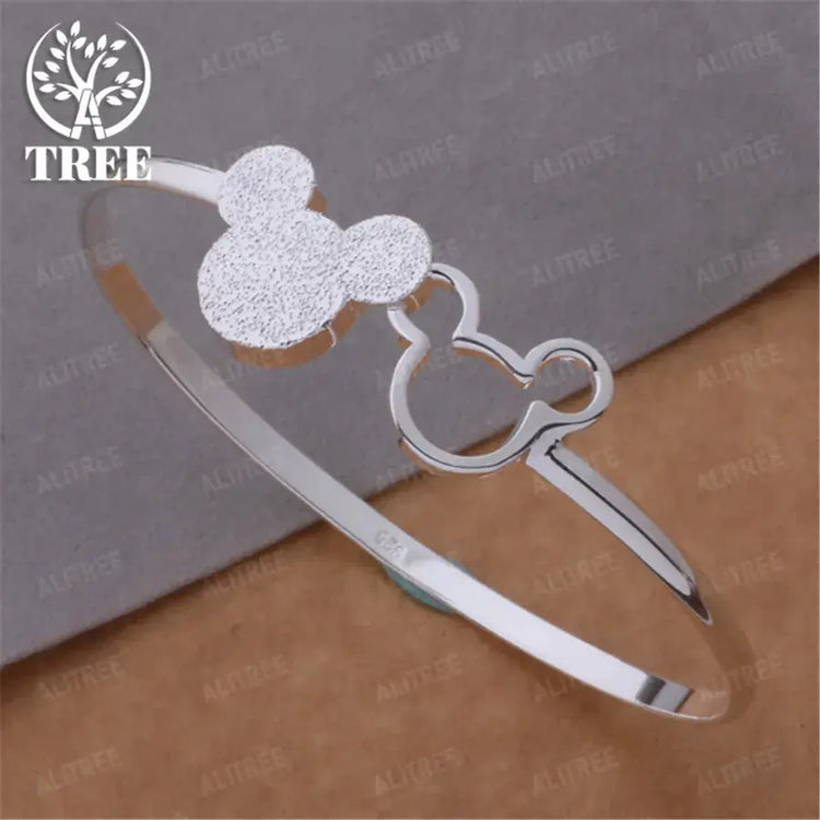 Fine Charms 925 Sterling Silver Mickey Bangle Bracelets For Women Wedding High Quality Fashion Jewelry Christmas Gifts LB001 Jewelry and Clovers