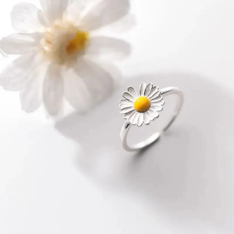 New Fashion Silver Color Green Flower Leaf Rose Daisy Enamel Open Finger Rings For Women Girl Jewelry Gift Dropship Wholesale Jewelry and Clovers