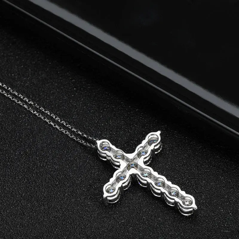 BIJOX STORY 3mm Moissanite Cross Pendant Necklace Original Sterling SILVER Chain Plated 18k White GOLD Rose GOLD Fine Necklace for Women Great For Gift via Family Jewelry and Clovers