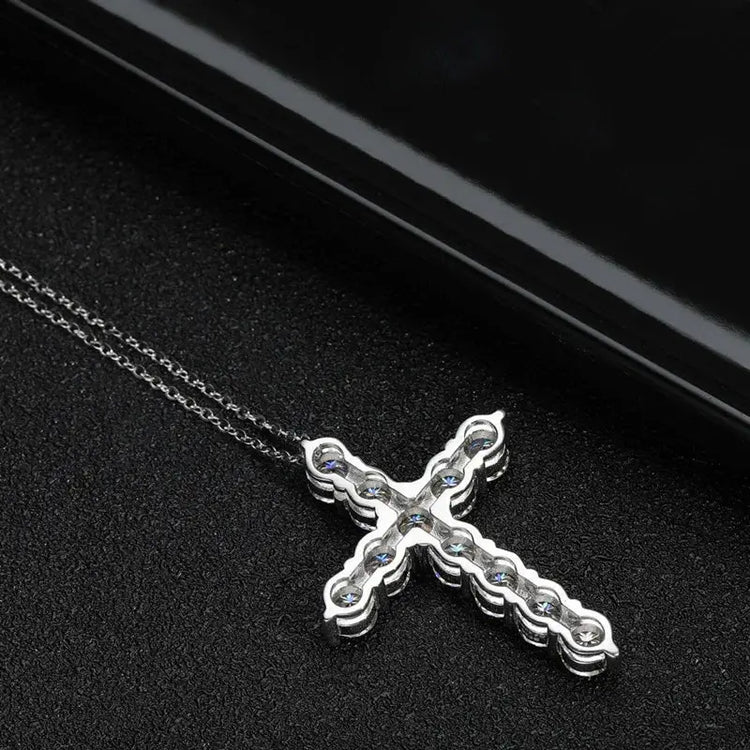 BIJOX STORY 3mm Moissanite Cross Pendant Necklace Original Sterling SILVER Chain Plated 18k White GOLD Rose GOLD Fine Necklace for Women Great For Gift via Family Jewelry and Clovers
