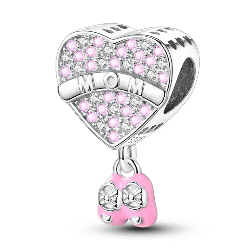 Charms Beads 925 Sterling Silver Pink Love Bow Rubik&