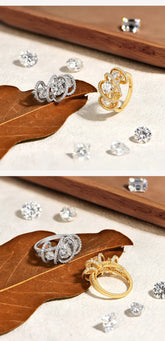 BRAND: ATTA GEMS Three-Stone Cluster Moissanite Ring for Women - 1CT Round Cut 100% 925 Sterling Silver Twist Engagement Fine Jewelry Jewelry and Clovers
