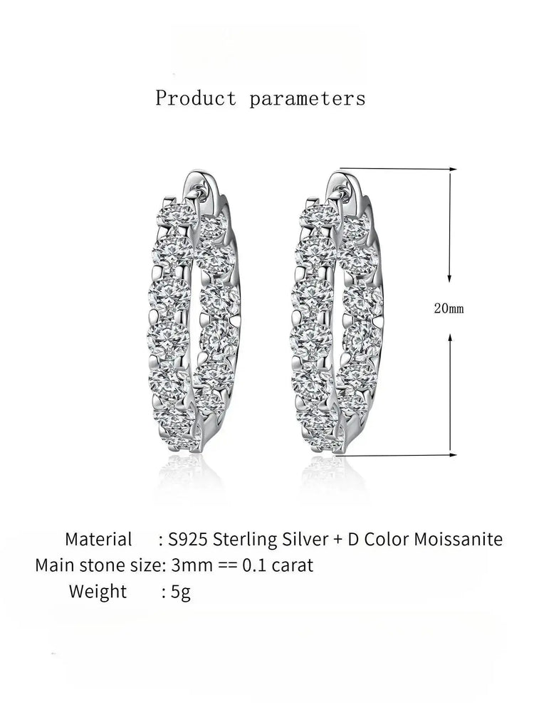 2.6ct D Color Moissanite 925 Sterling Sliver Plated White Gold Hoop Earring’s Jewelry and Clovers